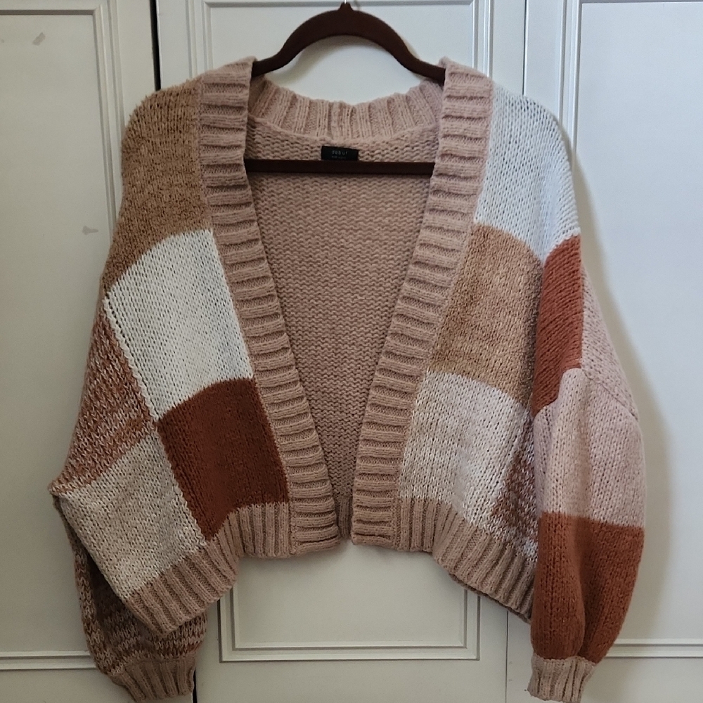 Debut Cream and Brown Cardigan Sweater with V-Neck